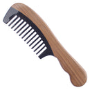 Breezelike No Static Black Buffalo Horn Wide Tooth Comb with Wavy Green Sandalwood Handle