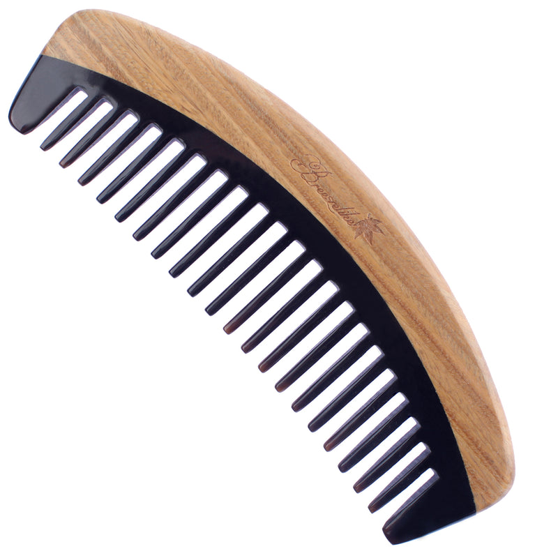 Breezelike No Static Handleless Black Buffalo Horn with Green Sandalwood Wide Tooth Comb