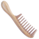 Breezelike No Static Big Size Thick Round Handle Green Sandalwood Wide Tooth Comb