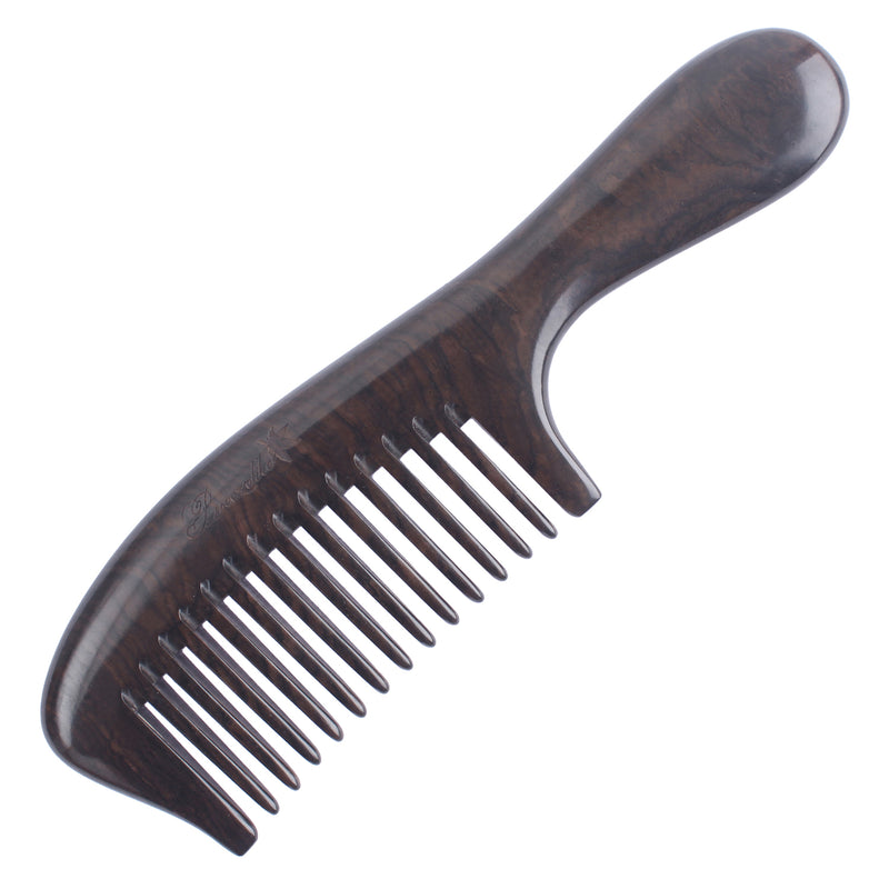 Breezelike No Static Ebony Wood Wide Tooth Comb with Round Handle