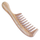 Breezelike No Static Big Size Thick Round Handle Green Sandalwood Wide Tooth Comb