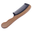 Breezelike No Static Black Buffalo Horn Wide Tooth Comb with Wavy Green Sandalwood Handle