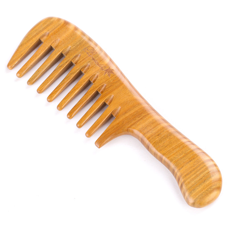Breezelike No Static One Piece Wavy Handle Sandalwood Wide Tooth Comb
