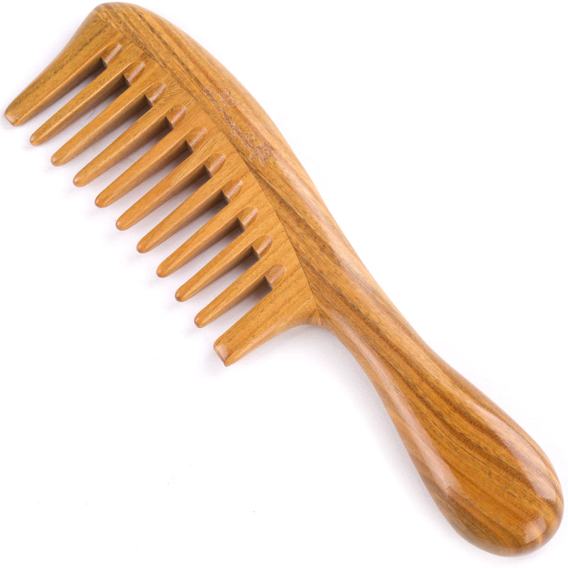 BEINY Natural Green Sandalwood Comb - Anti Static Wooden Hair Comb with  Thickening Round Handle for Hair Health