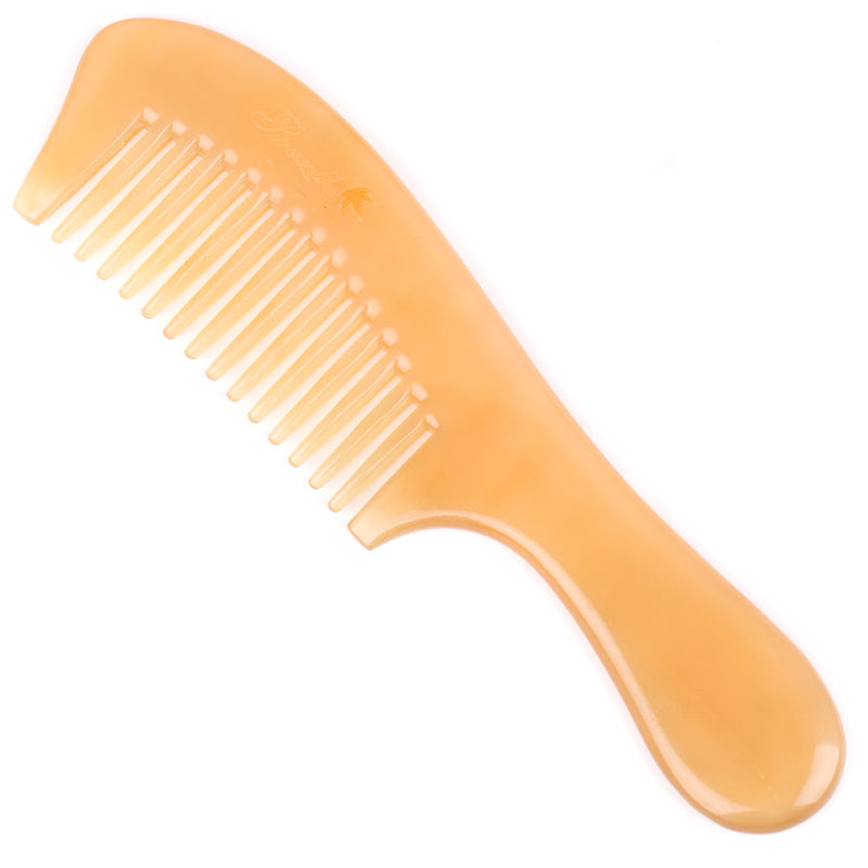 Breezelike No Static Round Handle Sheep Horn Wide Tooth Comb for Detangling