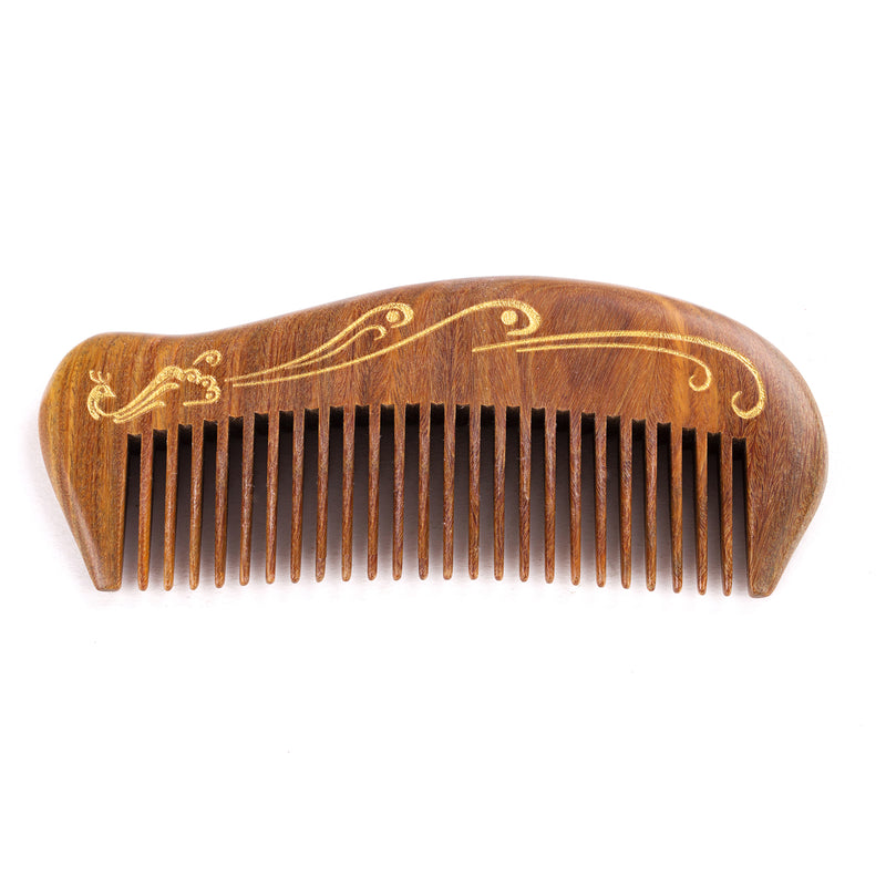 Breezelike No Static Sandalwood Pocket Fine Tooth Comb with Golden Peacock Painting