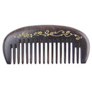 Breezelike No Static Small Chacate Preto Wood Pocket Comb with Painted Golden Flowers