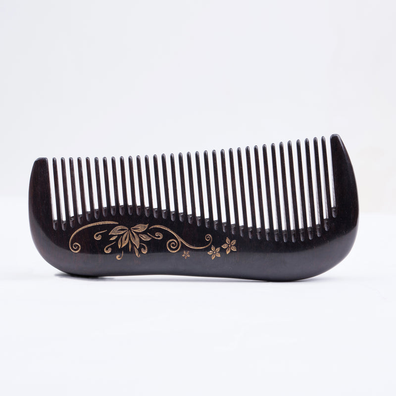 Breezelike No Static Ebony Comb with Golden Painted Flower