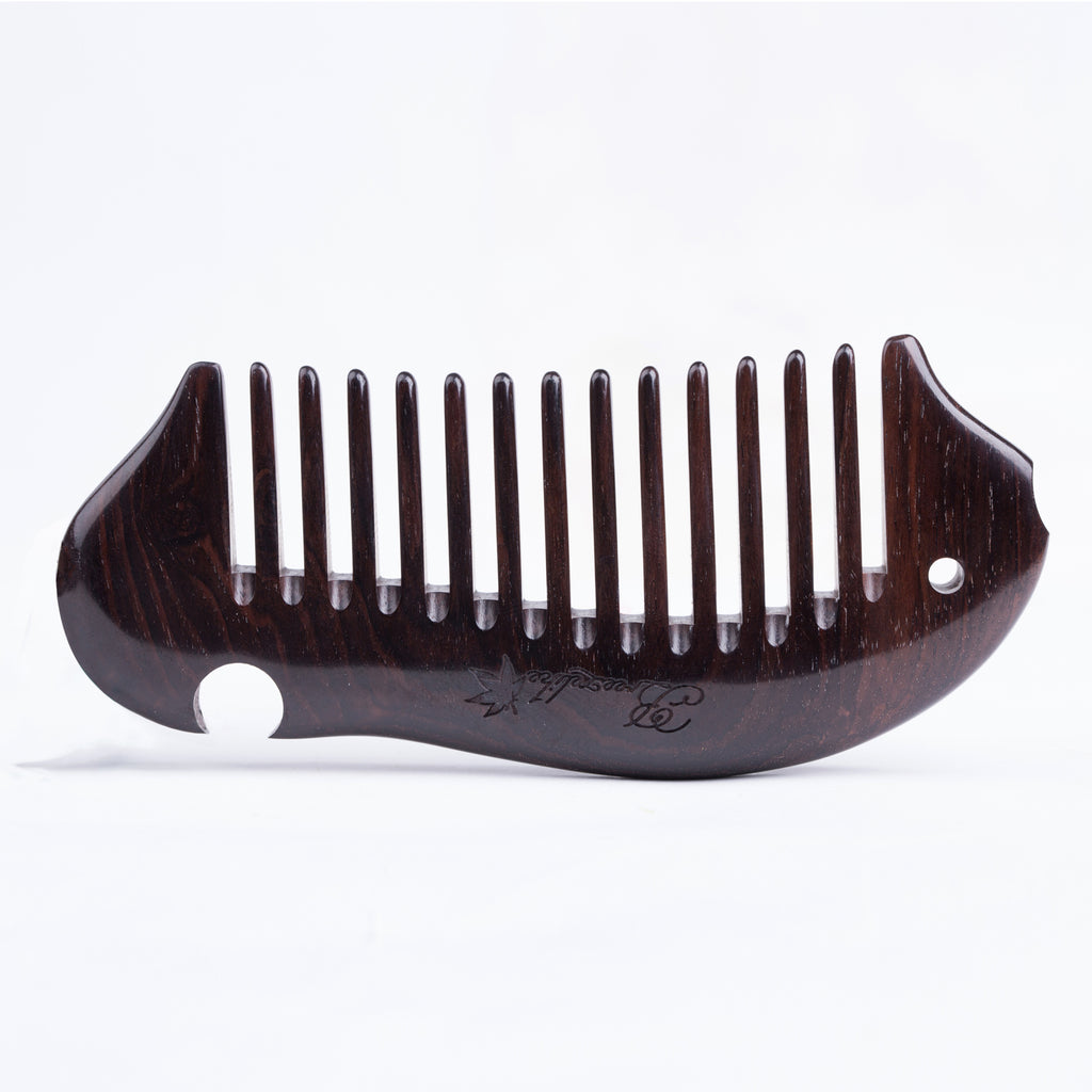 Fish Wide Comb Breezelike No Static Fish Shaped Ebony Wood (Black Sandalwood) Wide ...