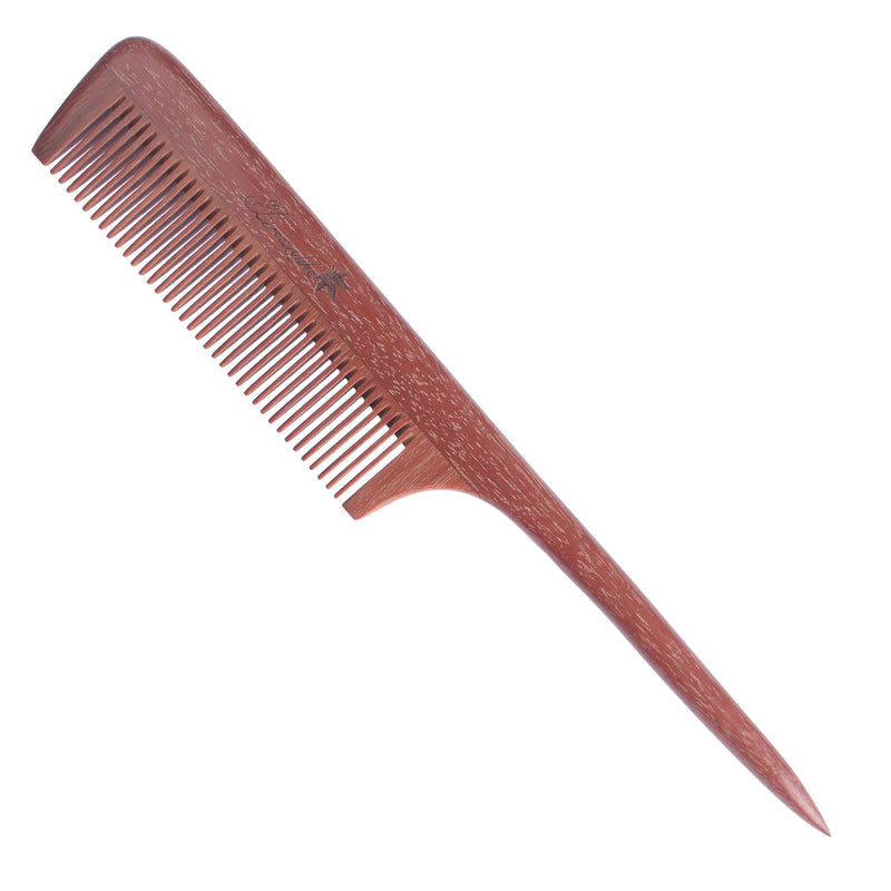Breezelike No Static Red Sandalwood Comb Fine Tooth Teasing Tail Comb with Long and Thin Handle