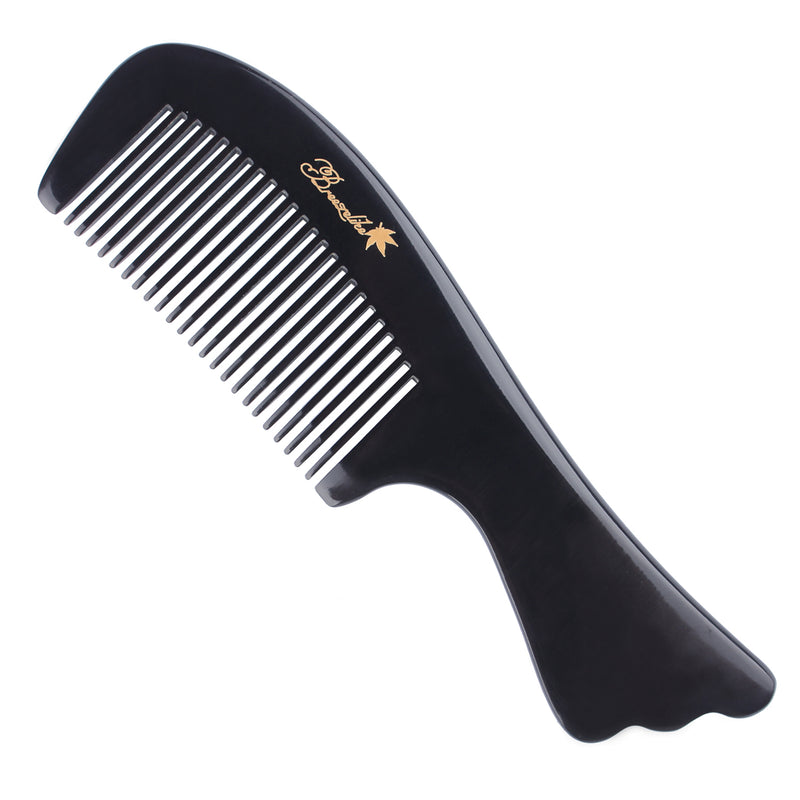 Breezelike No Static Fish Tail Handle Black Buffalo Horn Comb