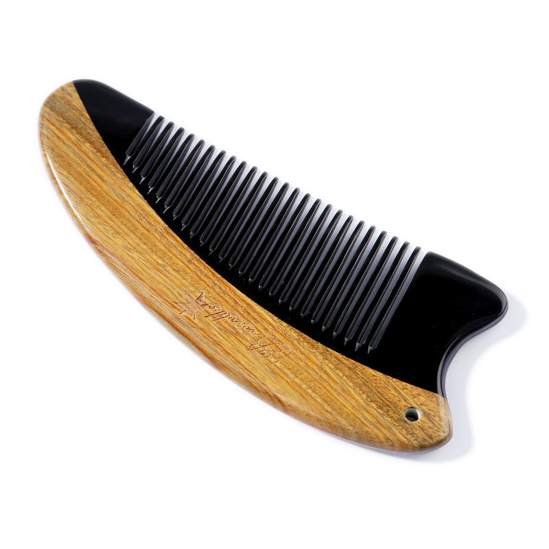 Breezelike No Static Horse Shaped Black Buffalo Horn with Green Sandalwood Pocke Comb