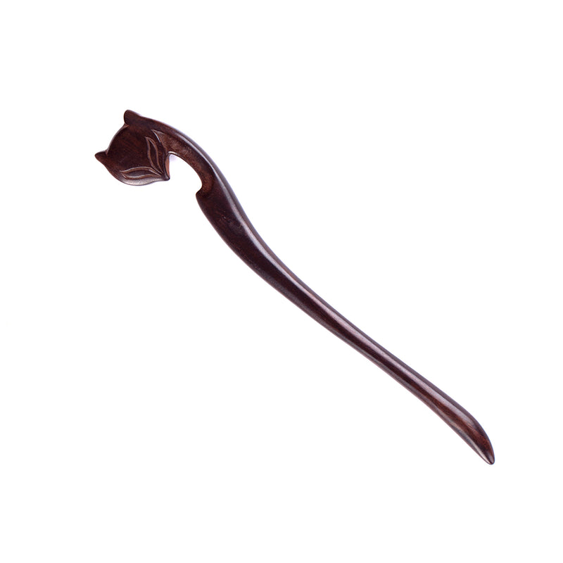 Breezelike Handmade Carved Ebony Hairpin: Fox