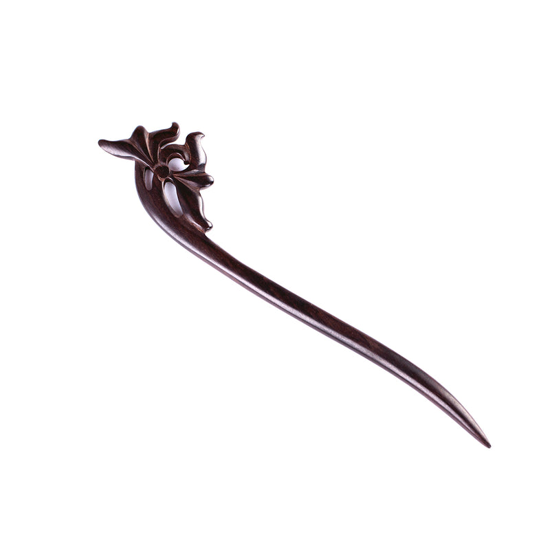 Breezelike Handmade Carved Ebony Hairpin: Lotus