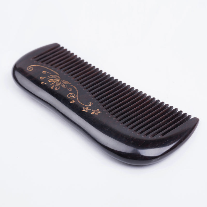Breezelike No Static Ebony Comb with Golden Painted Flower