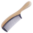 Breezelike No Static Black Buffalo Horn Fine Tooth Comb with Round Sandalwood Handle