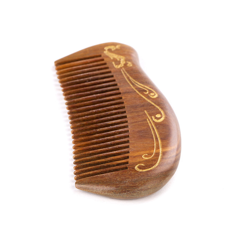 Breezelike No Static Sandalwood Pocket Fine Tooth Comb with Golden Peacock Painting