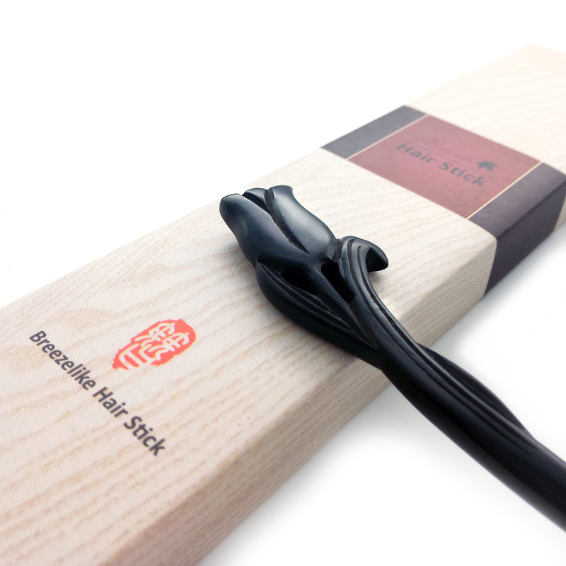 Breezelike Handmade Carved Ebony Hairpin: Tulip