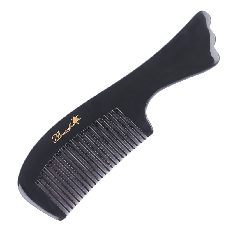 Breezelike No Static Fish Tail Handle Black Buffalo Horn Comb