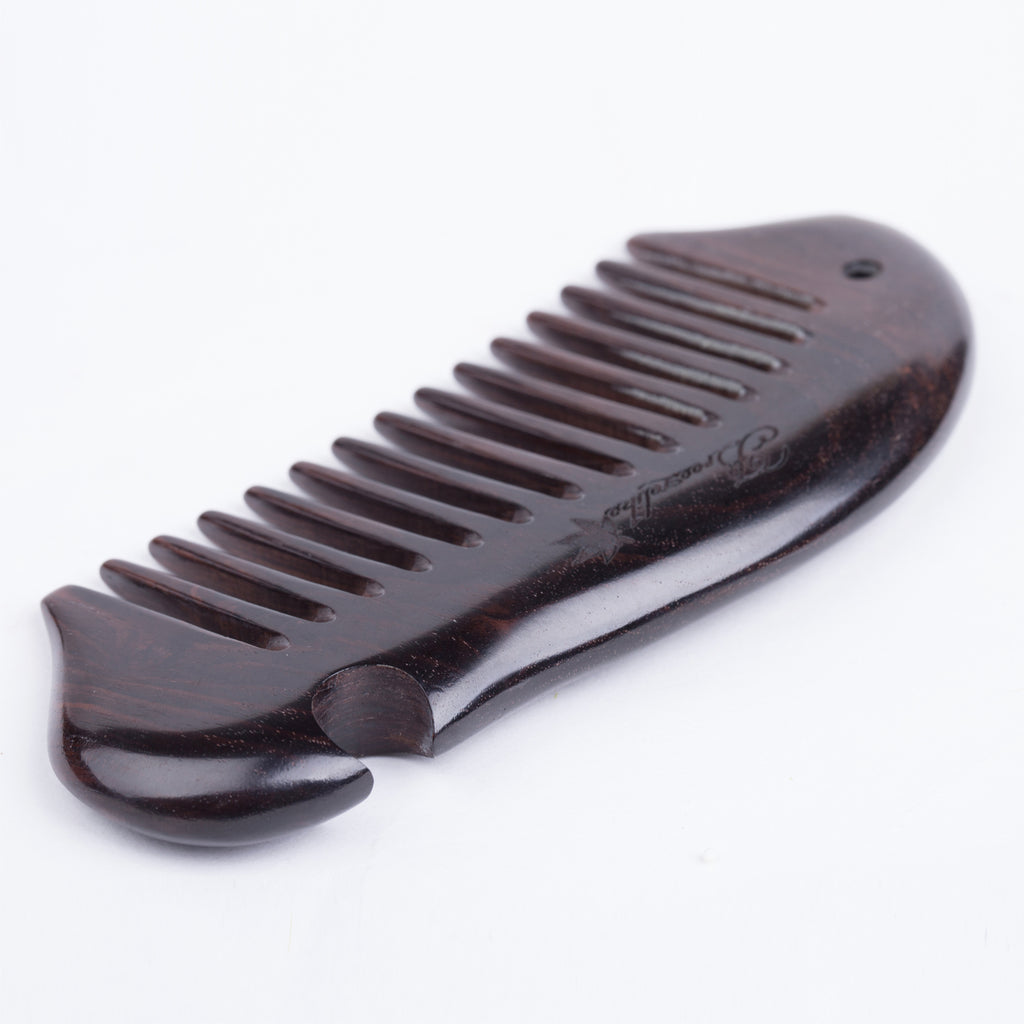 Fish Wide Comb Breezelike No Static Fish Shaped Ebony Wood (Black Sandalwood) Wide ...