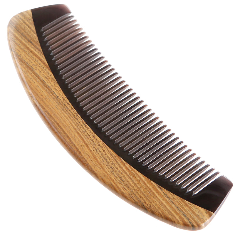 Breezelike No Static Handleless Black Buffalo Horn with Green Sandalwood Fine Tooth Comb
