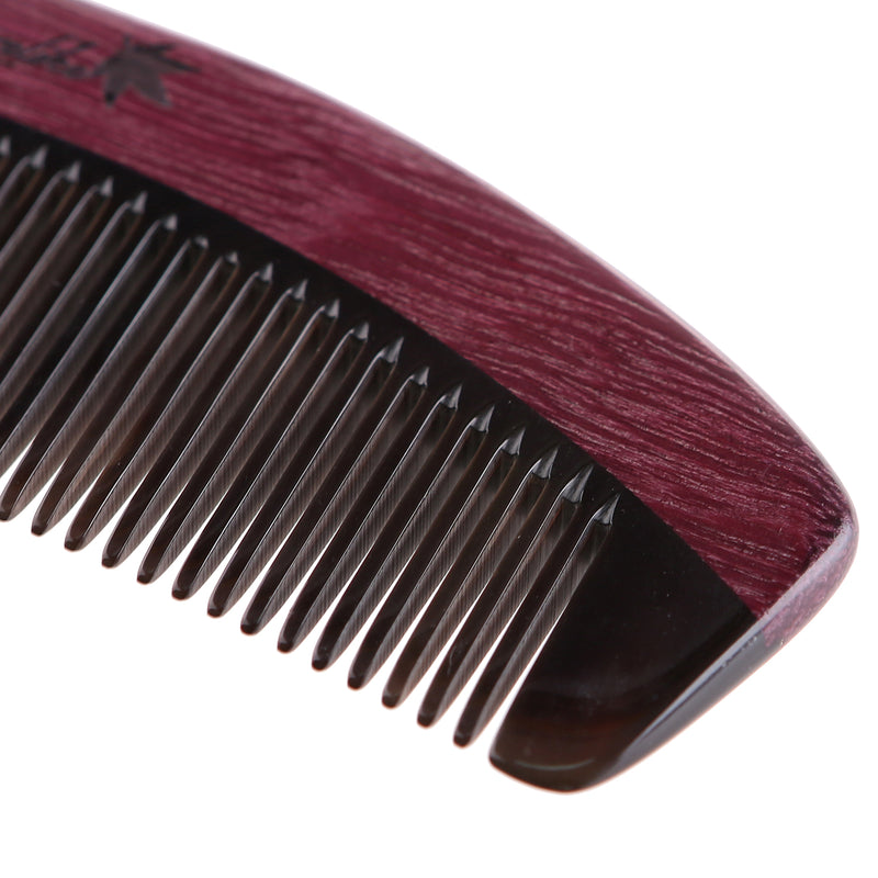 Breezelike No Static Handleless Black Buffalo Horn with Purpleheart Wood Comb