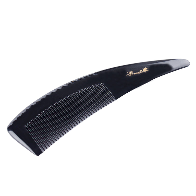 Breezelike No Static Big Size Natural Shaped Black Buffalo Horn Fine Tooth Comb