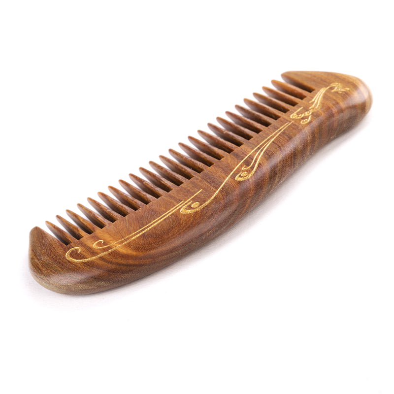 Breezelike No Static Sandalwood Pocket Fine Tooth Comb with Golden Peacock Painting