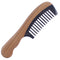 Breezelike No Static Black Buffalo Horn Wide Tooth Comb with Wavy Green Sandalwood Handle