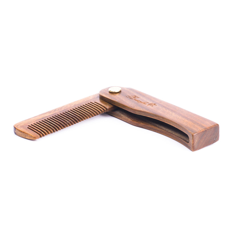 Breezelike Sandalwood Foldable Fine Tooth Wood Comb for Mustache & Hair Beard Comb