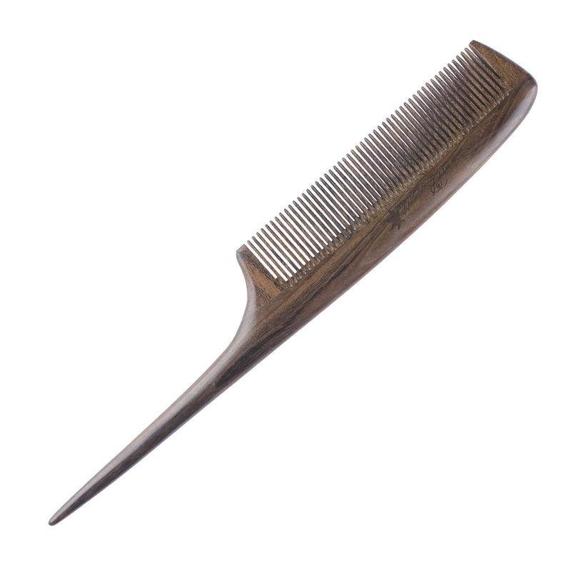 Breezelike No Static Chacate Preto Wood Comb Fine Tooth Teasing Tail Comb with Long and Thin Handle