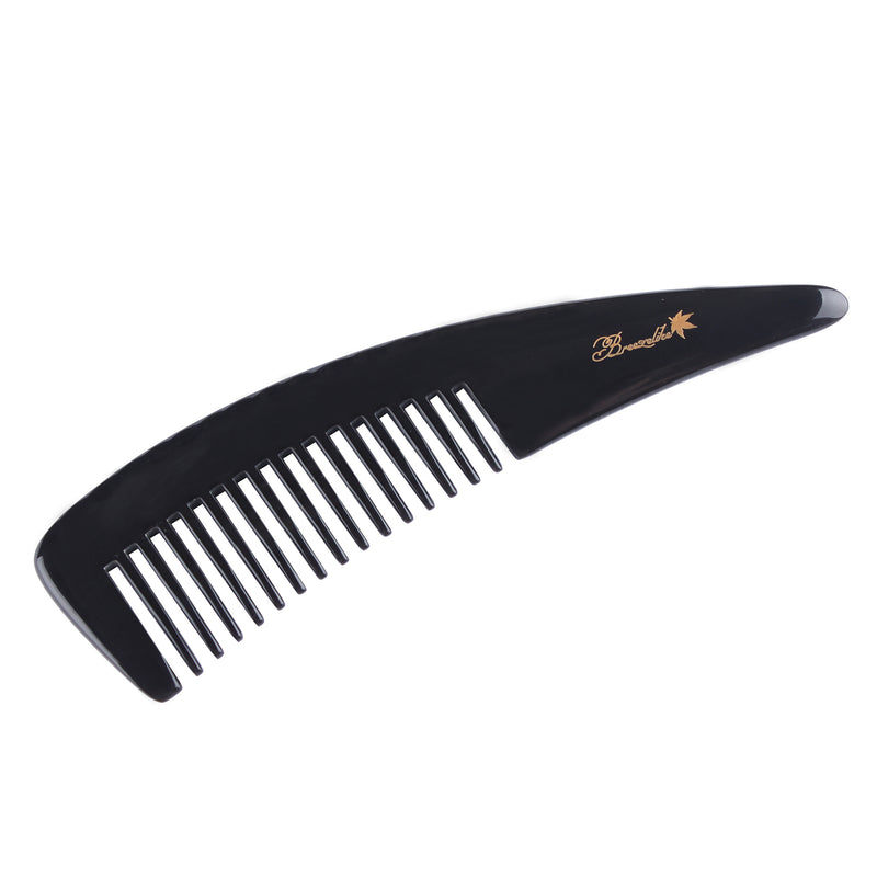 Breezelike No Static Big Size Natural Shaped Black Buffalo Horn Wide Tooth Comb