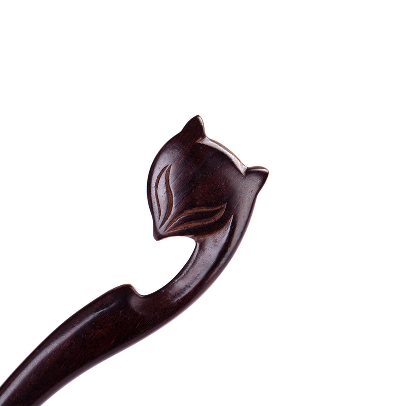 Breezelike Handmade Carved Ebony Hairpin: Fox