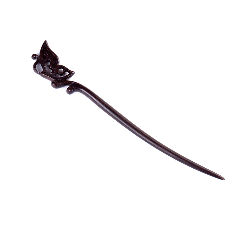 Breezelike Handmade Carved Ebony Hairpin: Butterfly