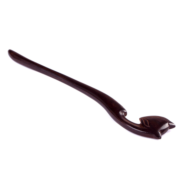 Breezelike Handmade Carved Ebony Hairpin: Fox