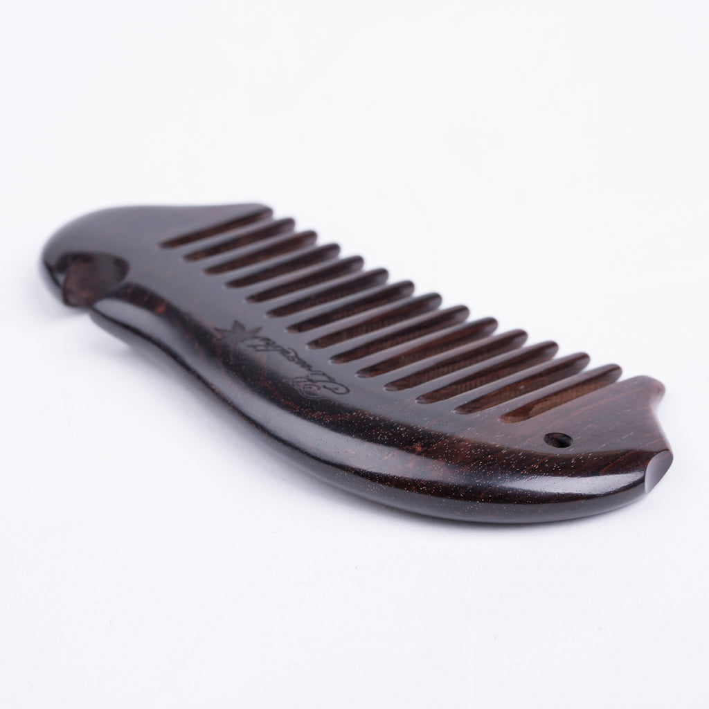 Fish Wide Comb Breezelike No Static Fish Shaped Ebony Wood (Black Sandalwood) Wide ...