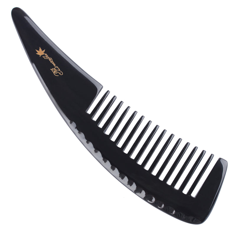Breezelike No Static Big Size Natural Shaped Black Buffalo Horn Wide Tooth Comb