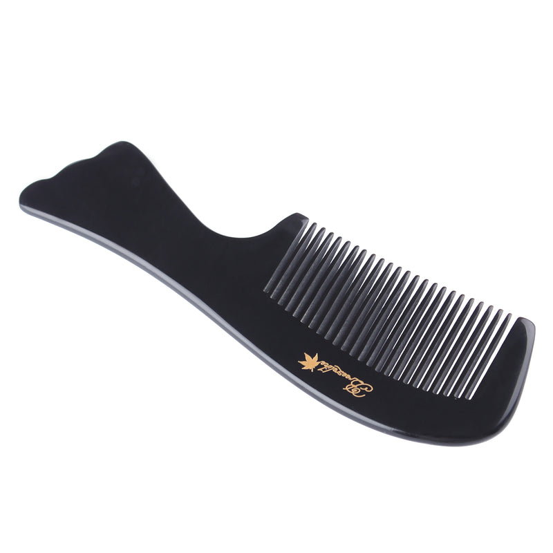 Breezelike No Static Fish Tail Handle Black Buffalo Horn Comb