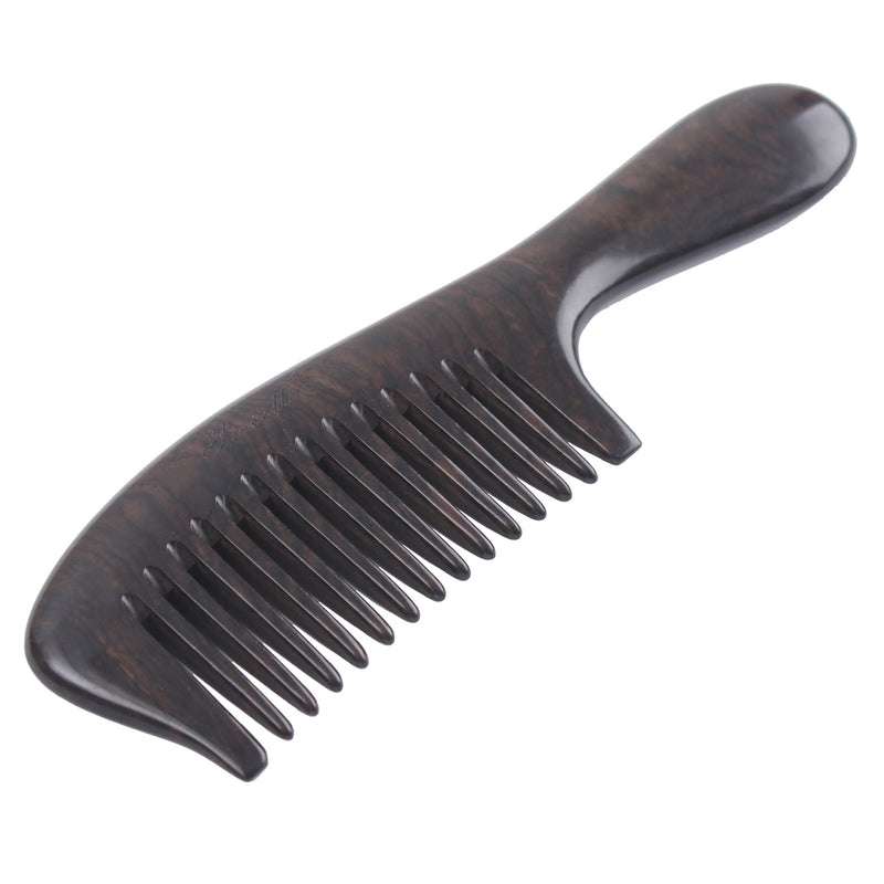 Breezelike No Static Ebony Wood Wide Tooth Comb with Round Handle