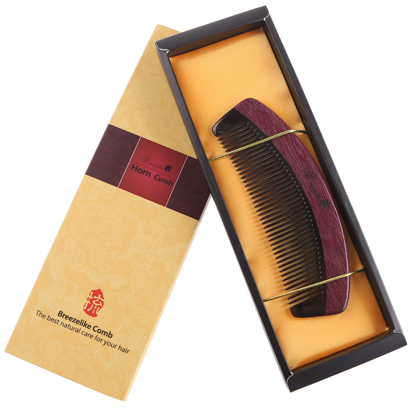 Breezelike No Static Handleless Black Buffalo Horn with Purpleheart Wood Comb