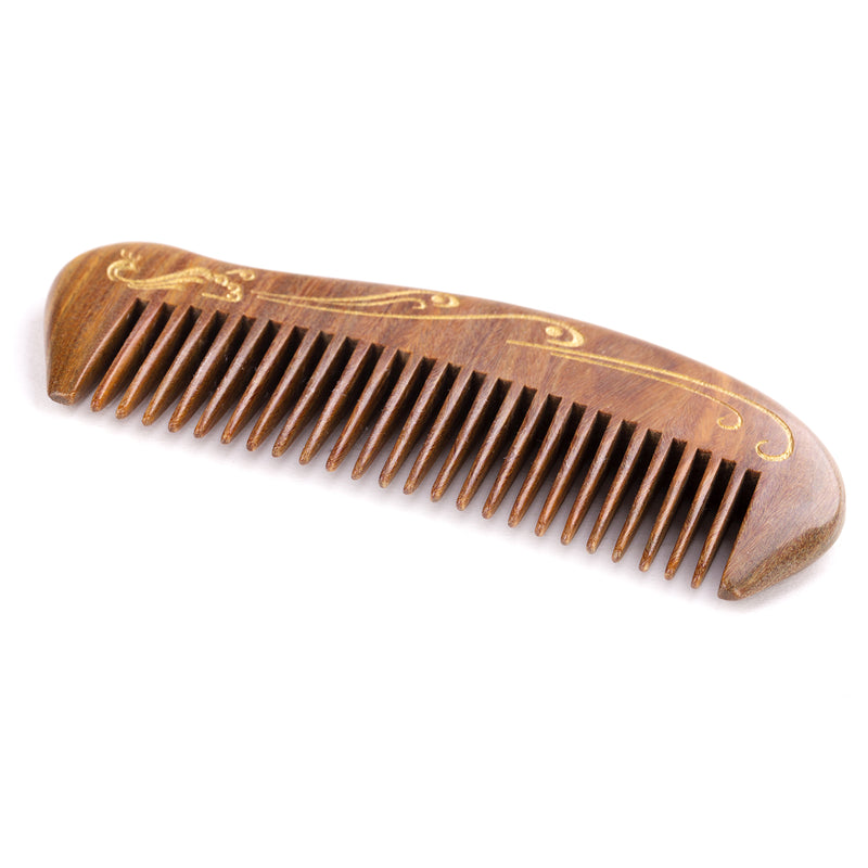 Breezelike No Static Sandalwood Pocket Fine Tooth Comb with Golden Peacock Painting
